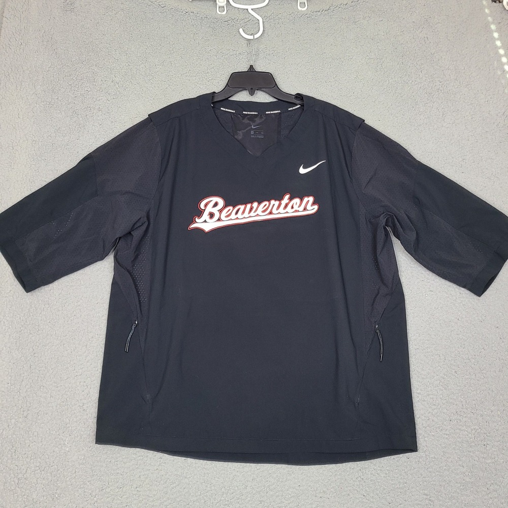 Nike Baseball Beaverton Mens XXL Black V-Neck Short Sleeve Pullover Windshirt